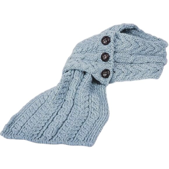 Aran Irish Button Loop Scarf 100% Merino Wool Cable Knit Scarf | Made in Ireland - Picture 3 of 7